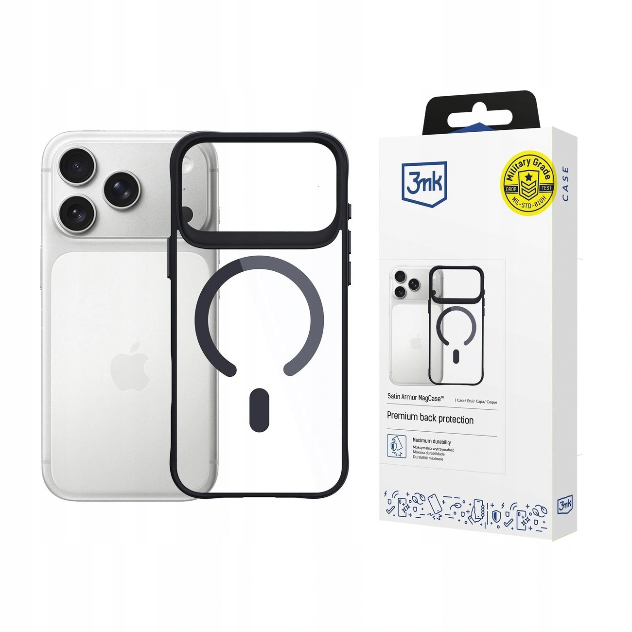 Etui 3mk Satin Armor MagCase na iPhone 17 Pro przezroczysto czarne