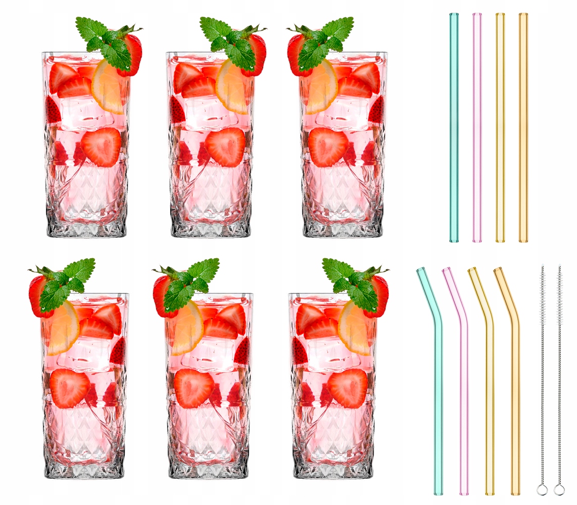 

6x Szklanka Woda, Drinki 300 ML 8x Rurki Szklane