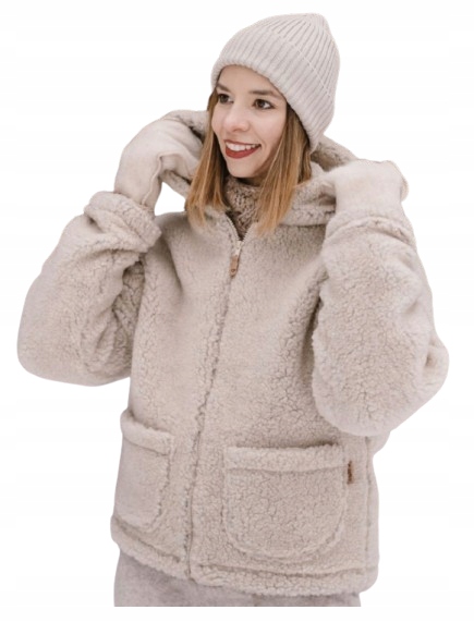 Dámská vlněná bunda s kapucí teplá Zaffiro Nevada velikost M béžová