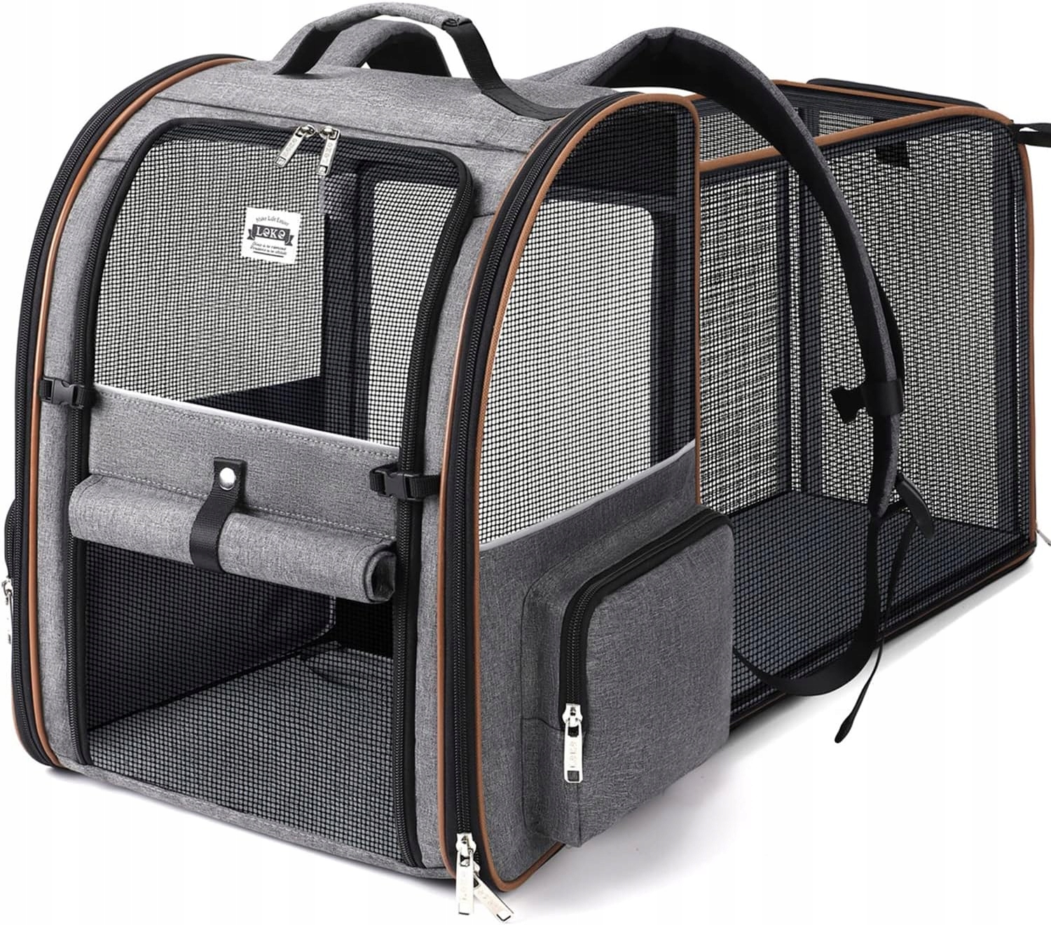 Levně Batoh pro kočky 32x28 cm Rozšiřitelný, šedý, 8 kg