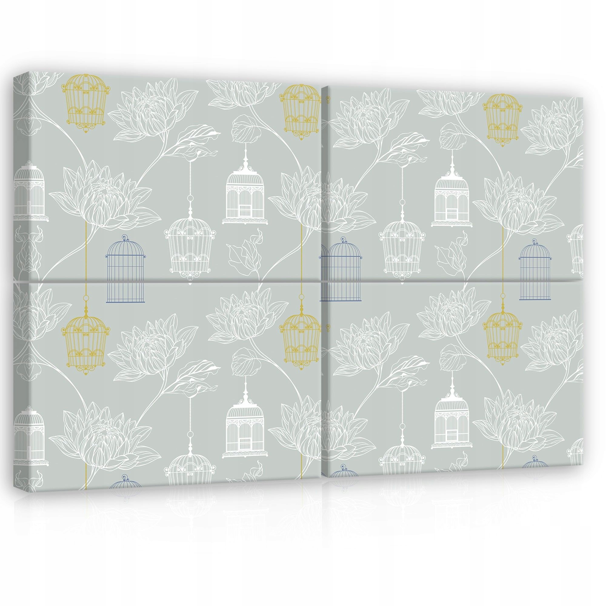 Obraz 120x80 Vintage klietky kvety lotos vzor monochróm zlato