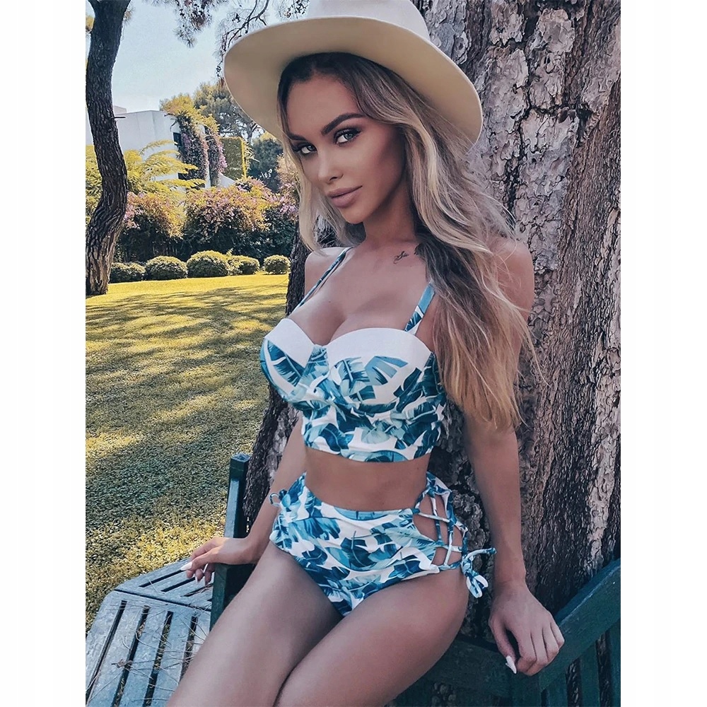 STRÓJ KĄPIELOWY DWUCZĘŚCIOWY WYSOKI STAN MODELUJĄCY DAMSKI BIAŁY KWIATY M Rodzaj komplet