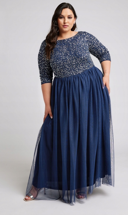 Tylová Flitrová Koktejlová Šaty Pro Plnoštíhlou Ženu 56 8XL