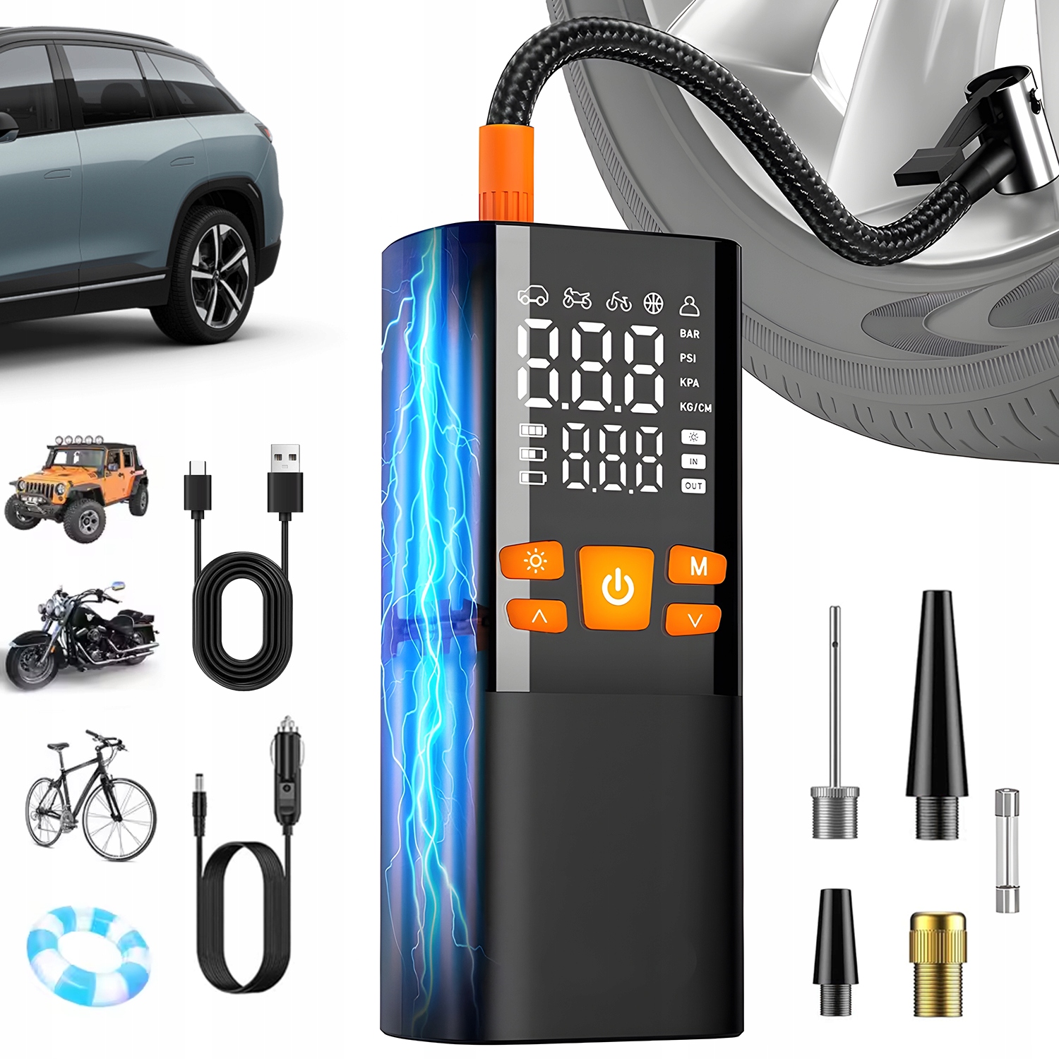 Profi Pumpa 150 Psi 5 Režimů Auto Vypnuto 3 Položky 23 L/min 6000 Mah