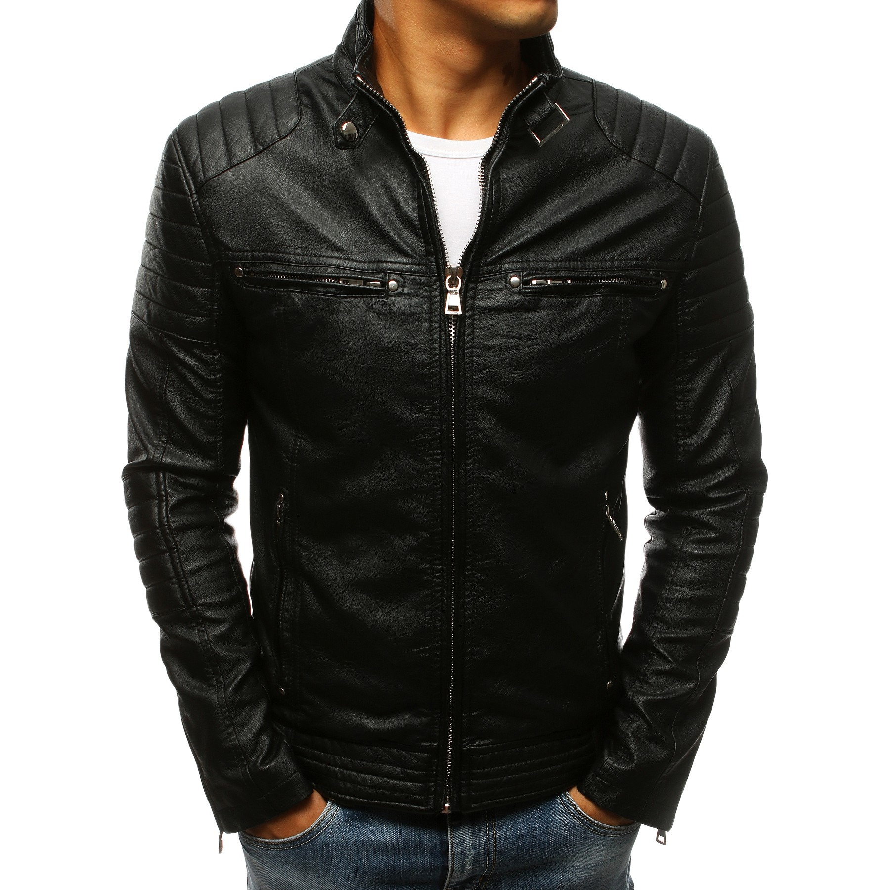 KURTKA MĘSKA SKÓRZANA PRZEŚCIOWA CZARNA tx3265 - XXL