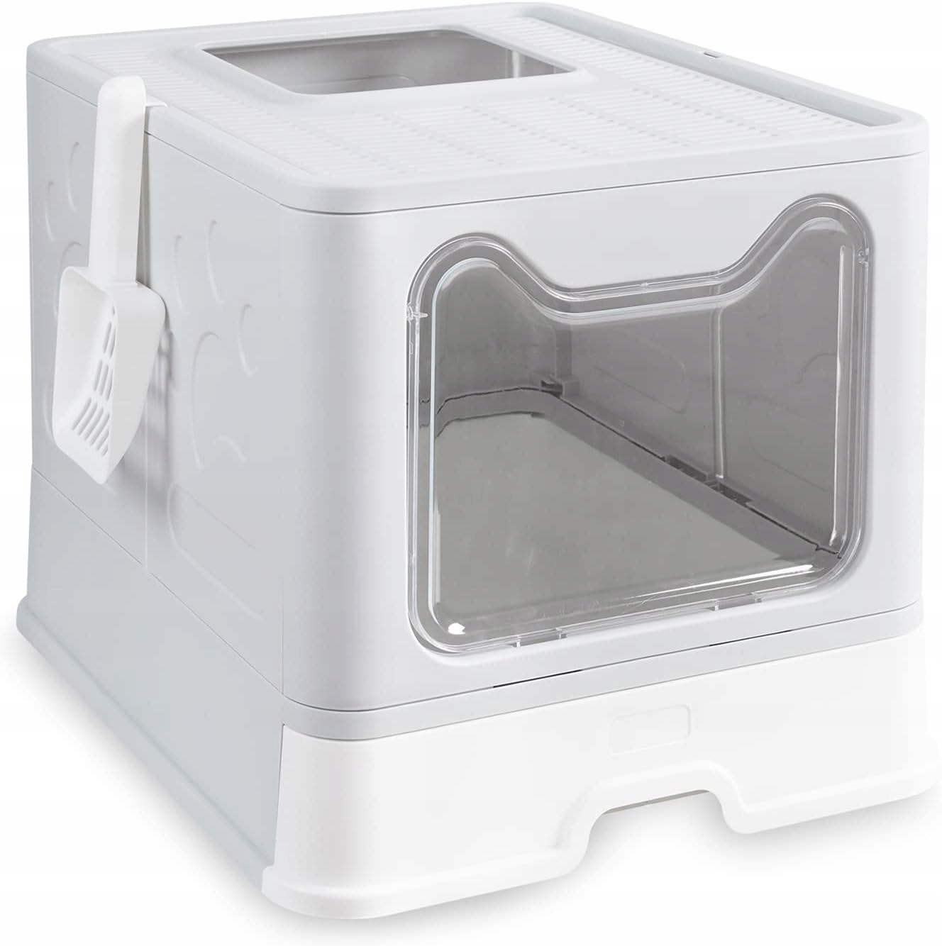 Levně Bingo Paw Toaleta Pro Kočky Šuplík Šedá Bílá Uzavřená XXL 50 X 41 X 38