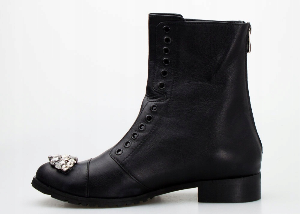 CZARNE BOTKI WORKERY SKÓRZANE WOLSKI CYRKONIE 40 Cechy dodatkowe cyrkonie dżety