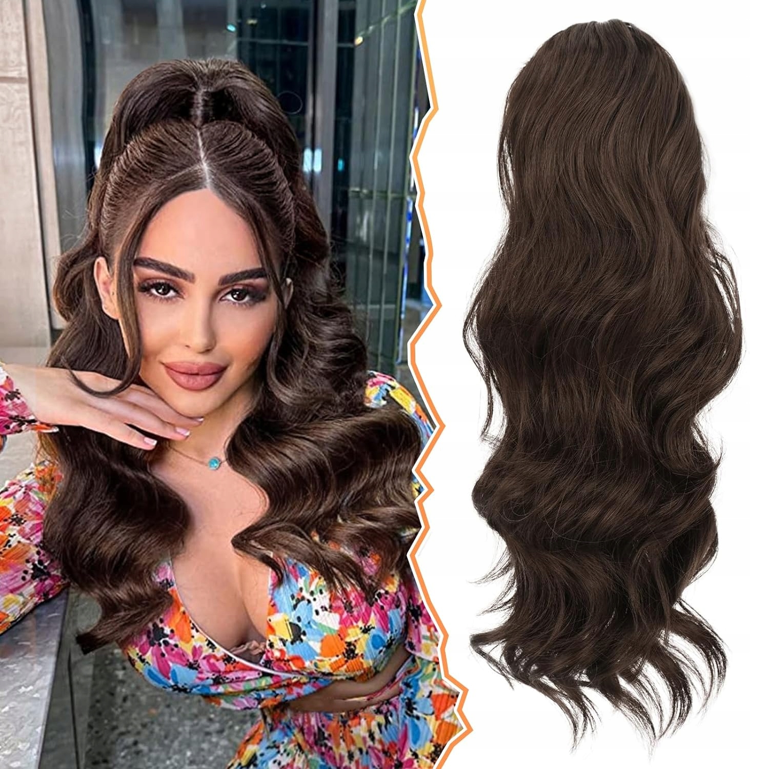 Umělé Vlasy Hnědé Kadeře 40 CM Prodlužování Vlasů Vlnité Kudrnaté