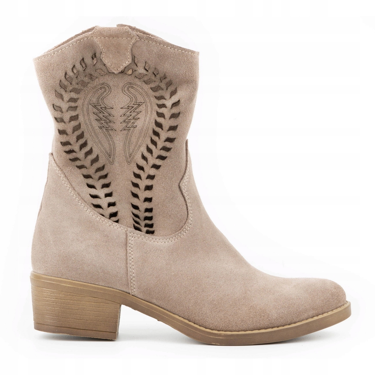 Dámské kotníkové boty ažurové boty na nízkém podpatku Angela béžová nubuková kůže 39