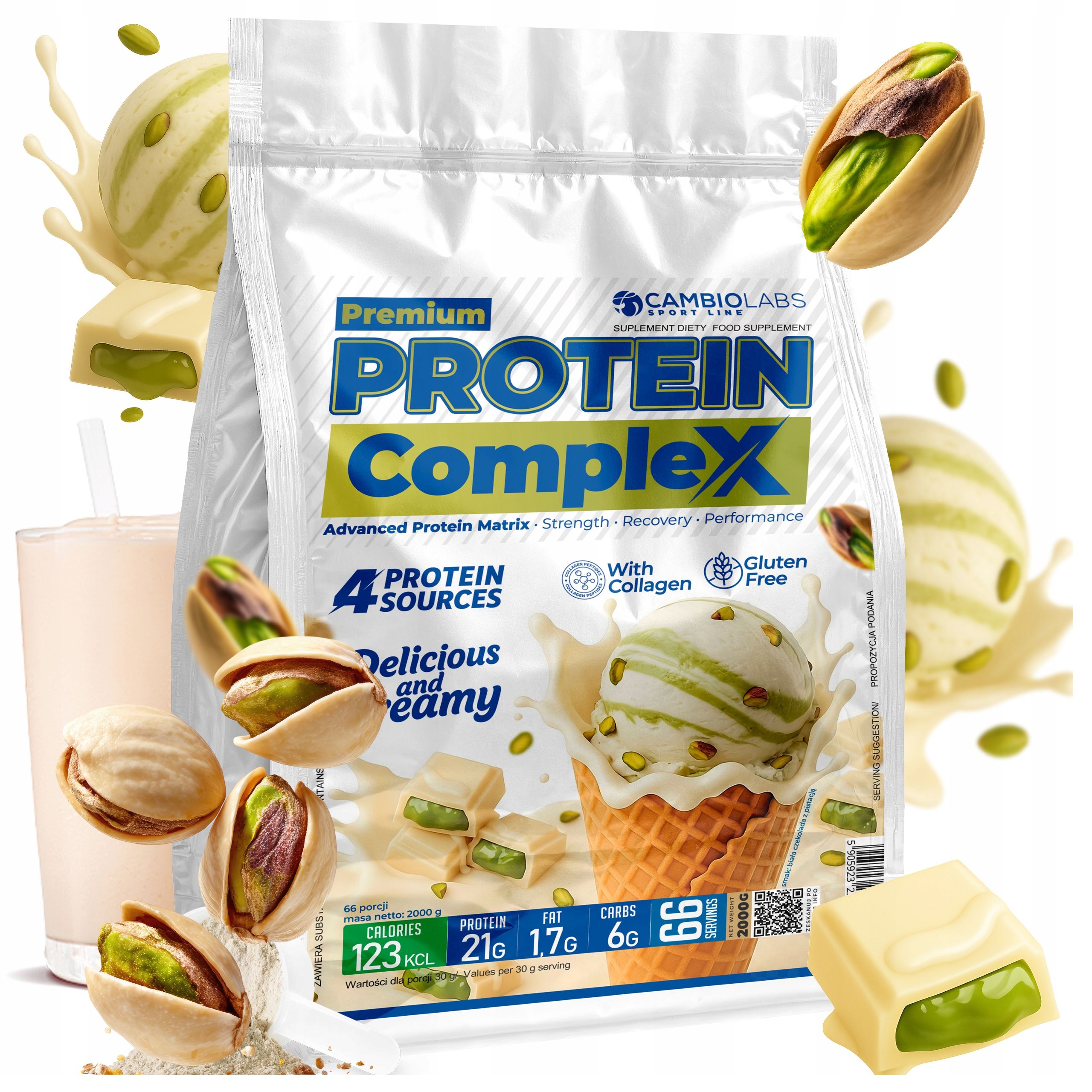 Shake Proteinová směs bílkovin Wpc Kolagen Vaječný albumin 2kg Pistácie