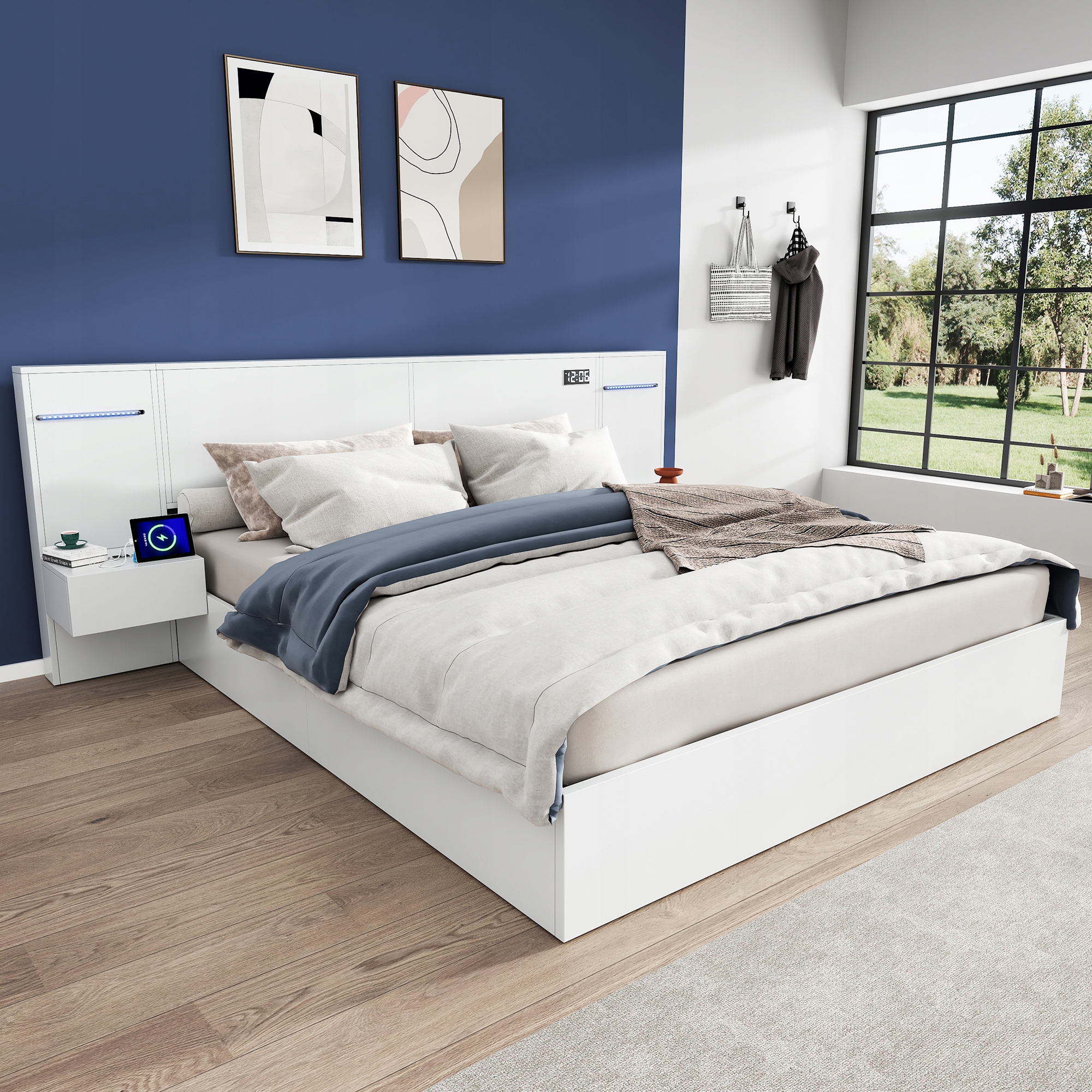 Dvojlůžko 180*200 cm Led dioda Usb Hodiny digitální 2 noční stolky