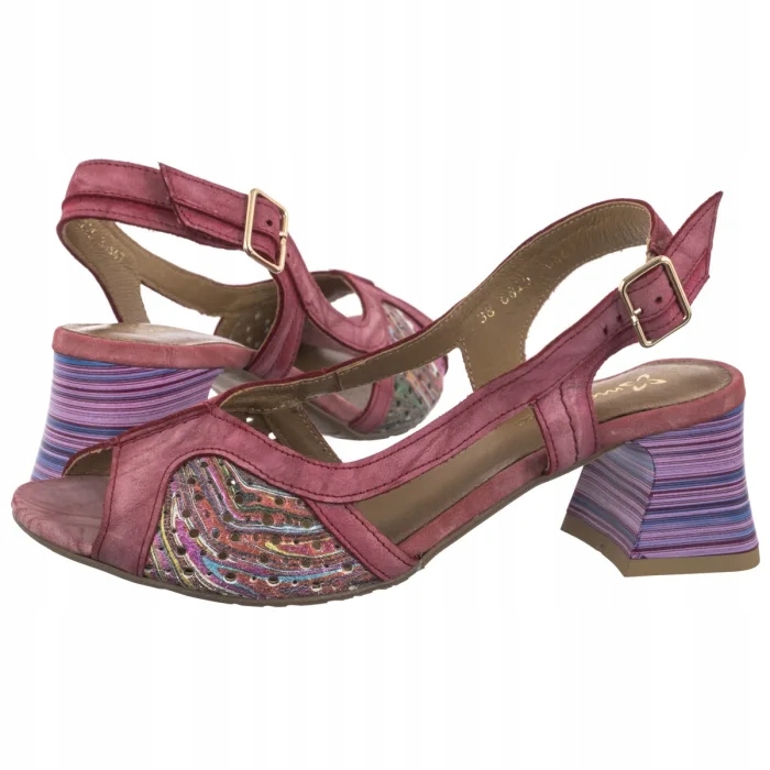 Dámské sandály na podpatku Maciejka Červené Kůže 06825-08/00-1