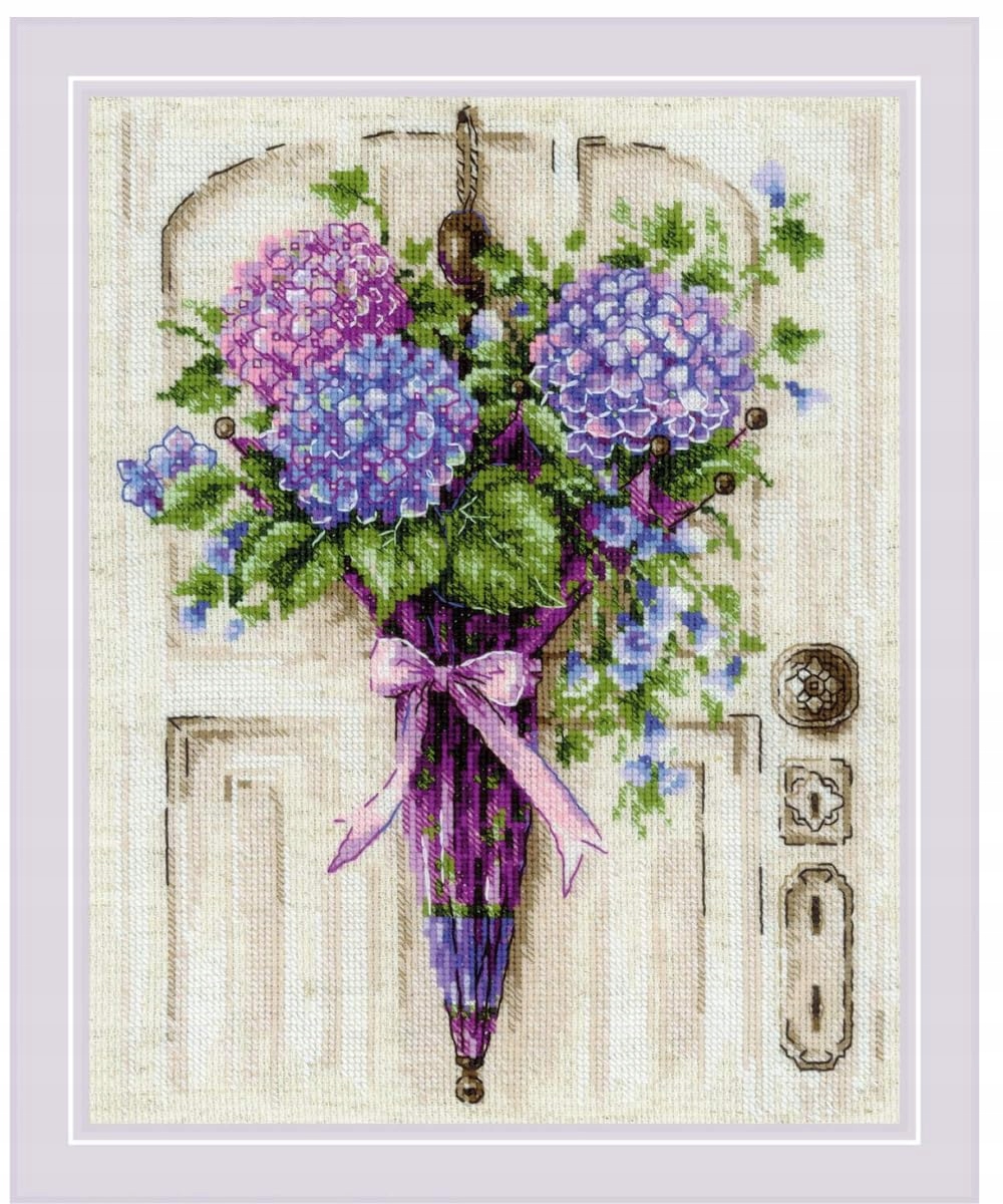 Riolis 2087 Věnec deštník, květinová křížková výšivka 24x30 cm