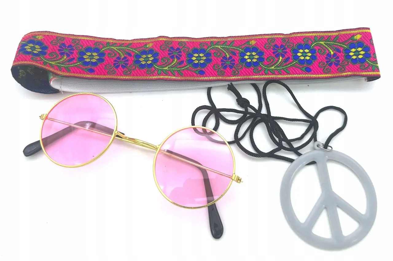 ZESTAW HIPIS OKULARY OPASKA NASZYJNIK PACYFKA HIPPIE Marka inny