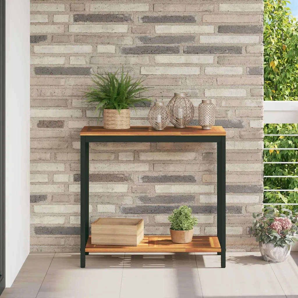 Zahradní konzolový stůl z masivního dřeva a oceli, 80 x 35 x 75 cm, černý