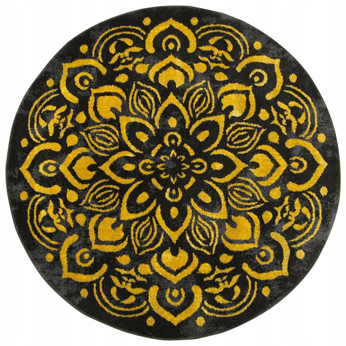 

śr. 100 cm Okrągły Dywan Czarny Złoty Ornamentowy