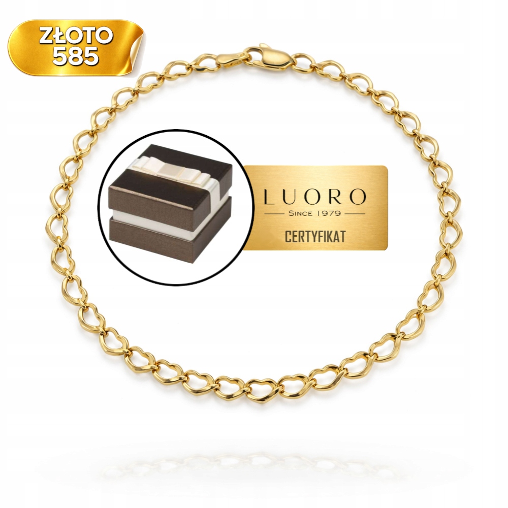 Zlatý náramek 585 14K srdce 18,5 cm žluté zlato elegantní