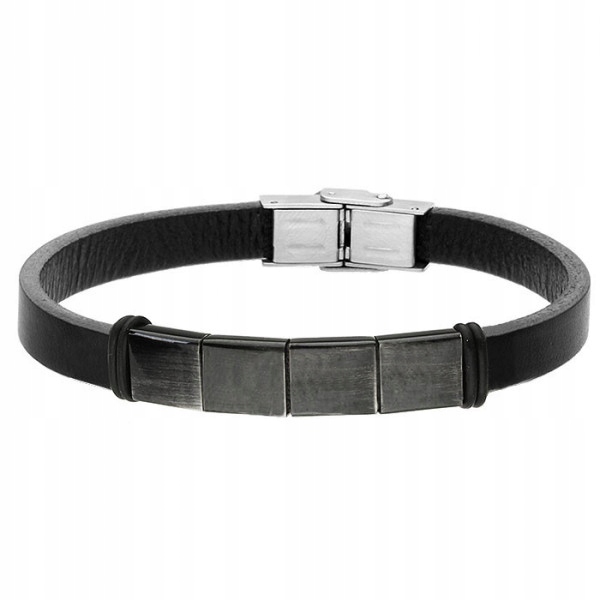 Černý Pánský Náramek Kůže A Ocel Nerezová