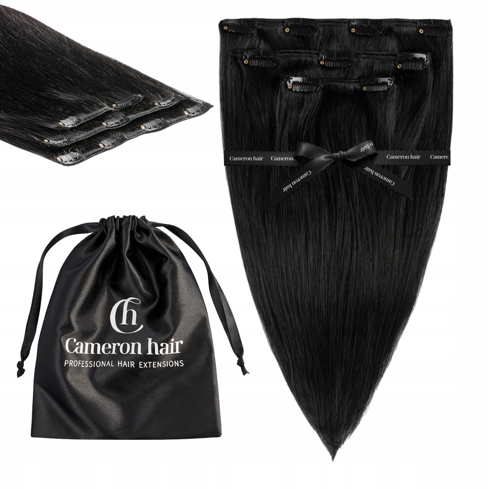 Włosy naturalne Clip In 30 cm 3 taśmy 50 gramów #1 Głęboka Czerń