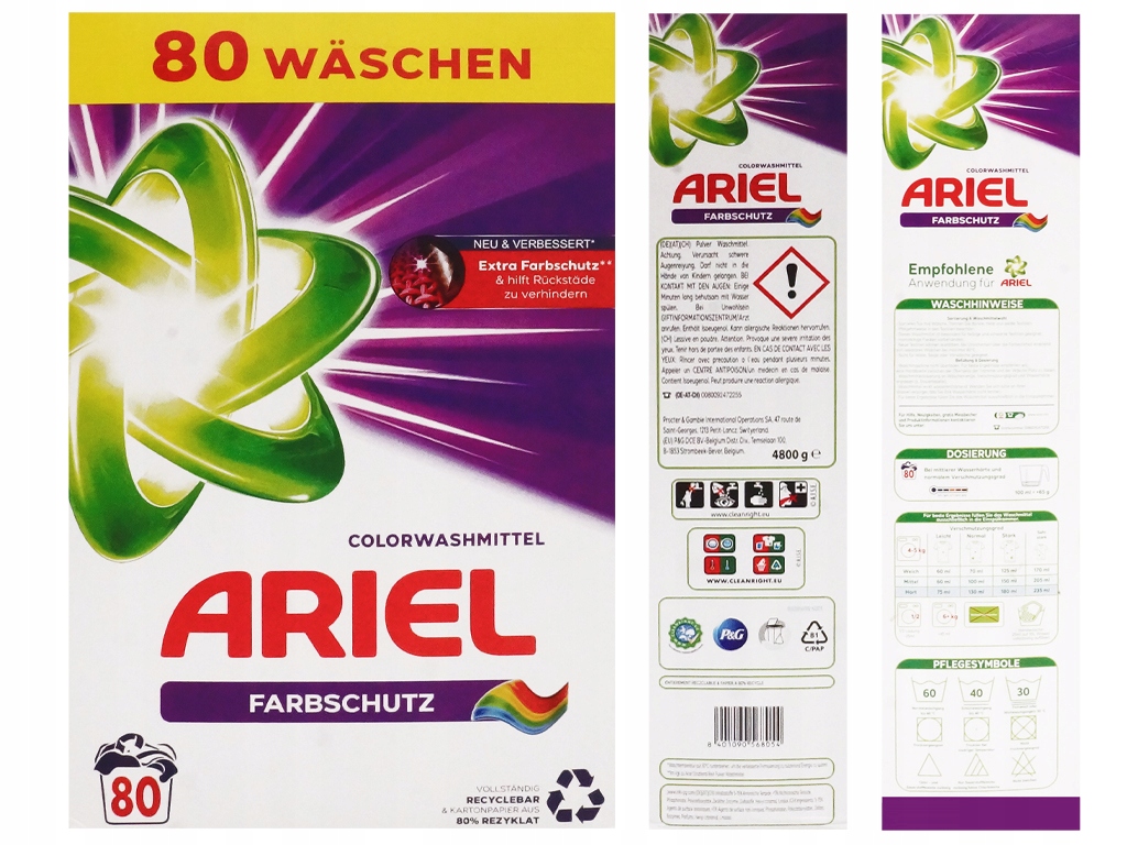 Levně Prací Prášek Na Barevné Prádlo Se Saponátem Ariel 4,8KG 80 Praní De