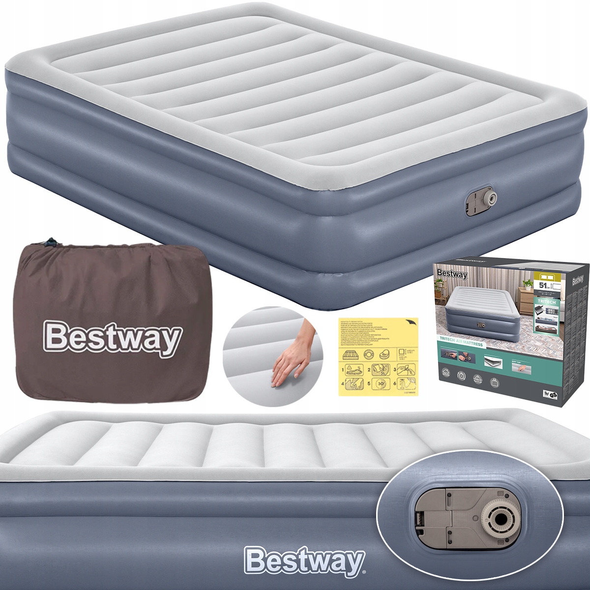 Skládací dvoulůžkový tlustý 200x150 s krytem a elektrickou pumpou