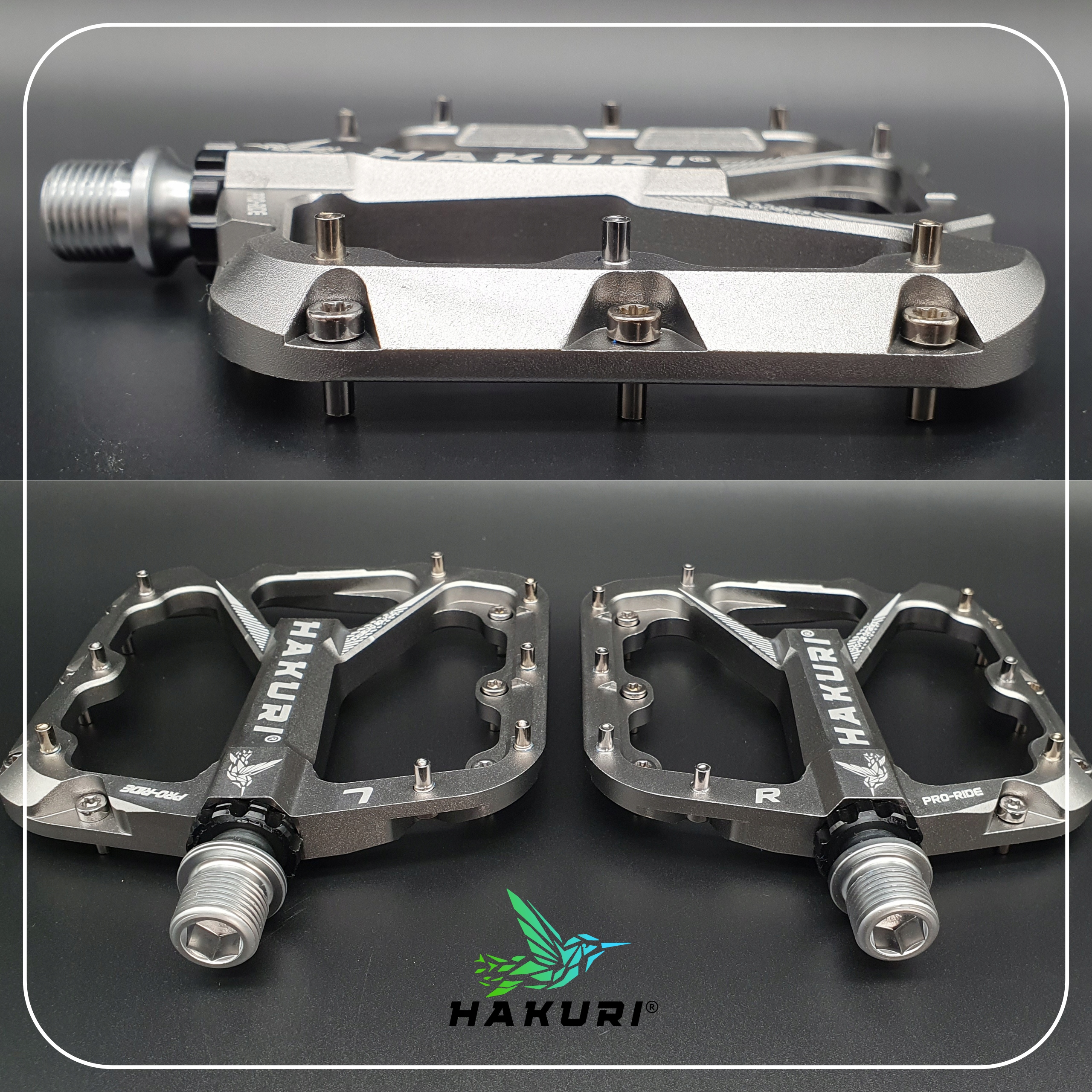 PEDAŁY ROWEROWE HAKURI ALUMINIOWE 3 ŁOŻYSKA LEKKIE PLATFORMOWE MTB DH TRIAL Kolor dominujący czarny