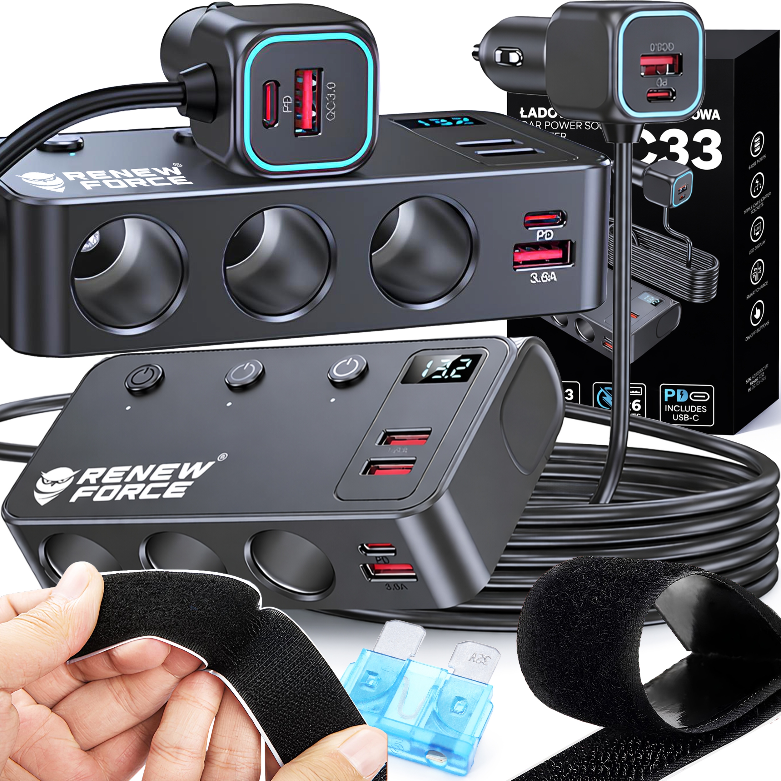 Rozdvojka Do Autozapaľovača automobilového rozbočovača 12V-24V 4USB Qc Pd
