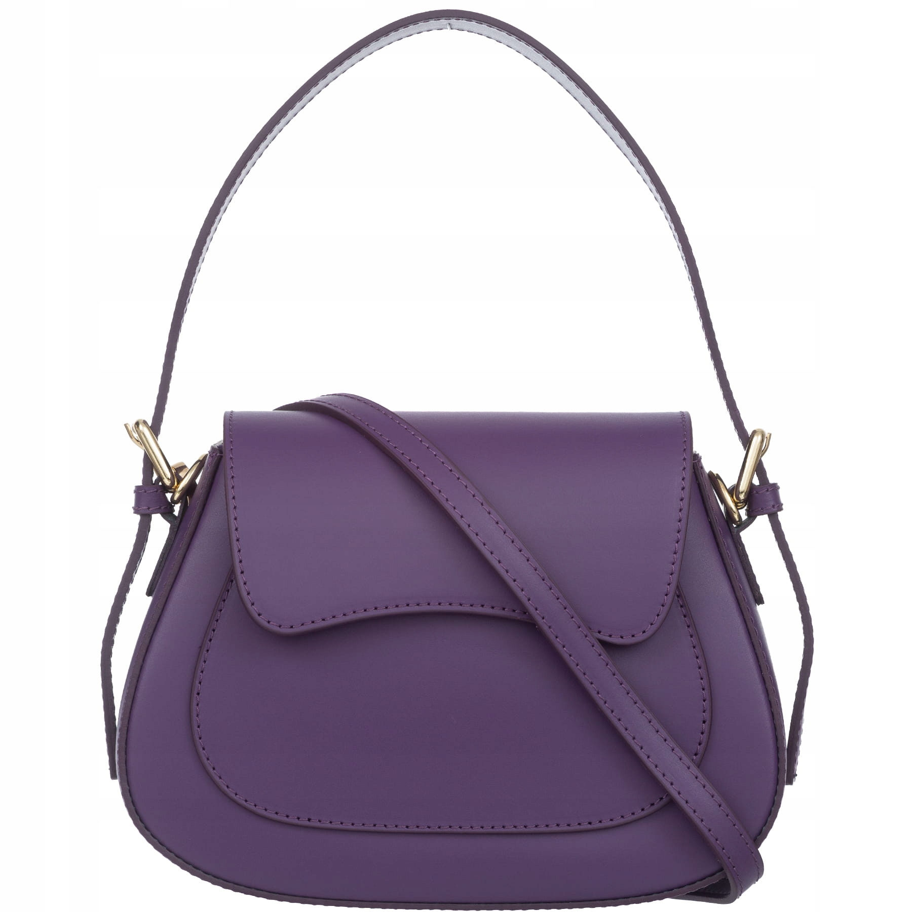 VERA PELLE torebka damska skórzana kuferek z paskiem na ramię FIOLETOWA