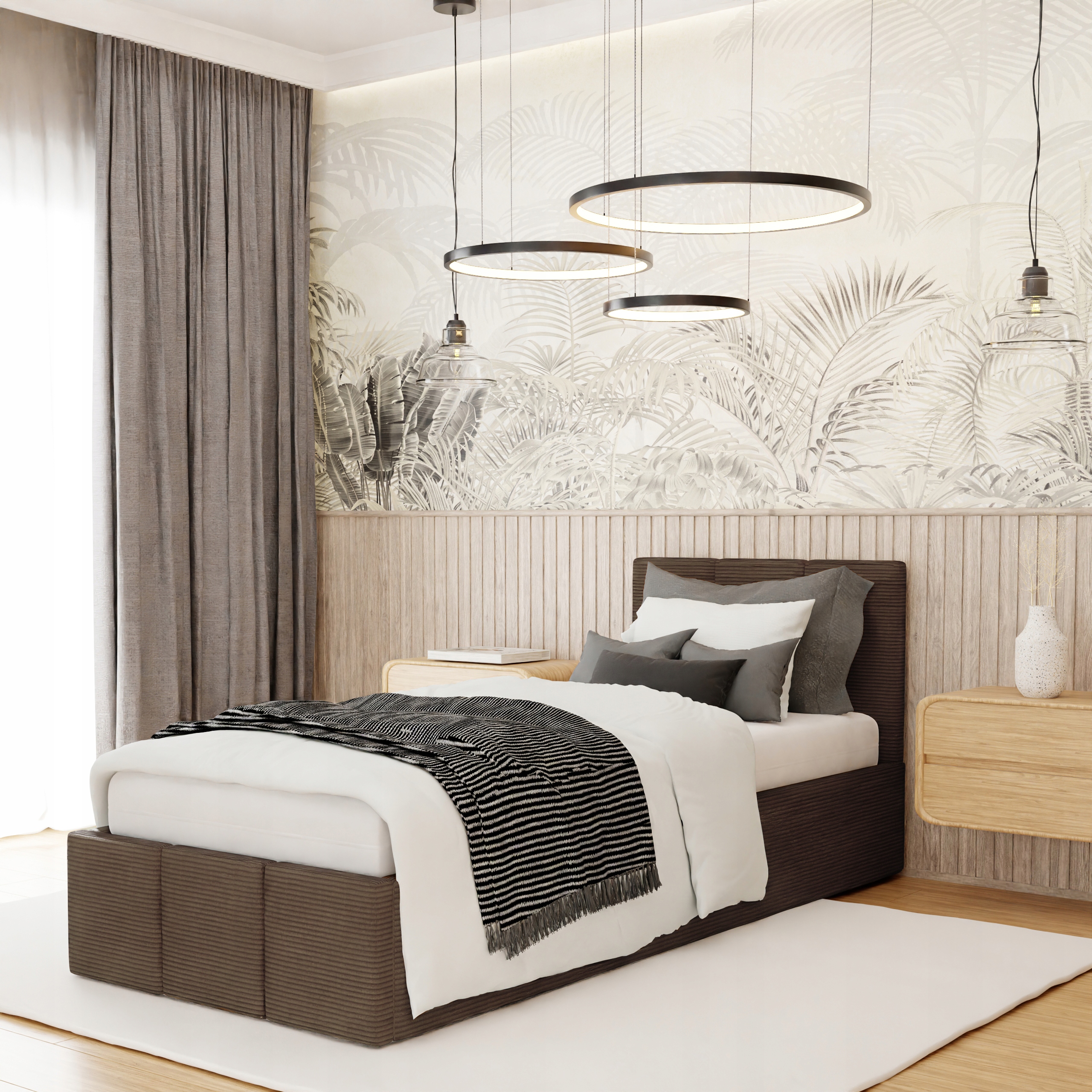 Jednolůžková Postel 90x200 cm Čalouněná Postel S Úložným Prostorem, Hnědá, Manšestr