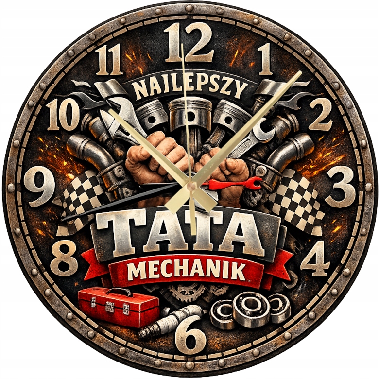 Hodiny Nejlepší táta Mechanik Dárek Den otců Dílna Garáž 44 cm