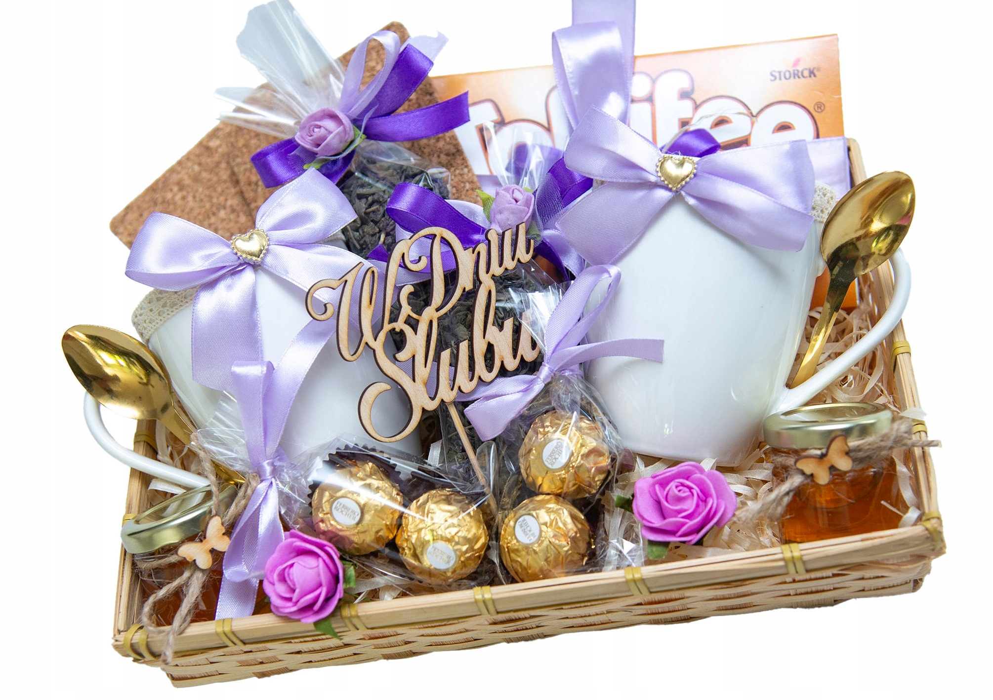 Ślubny Dla Młodej Pary Nowożeńców Na Ślub Kosz Prezentowy Kubek