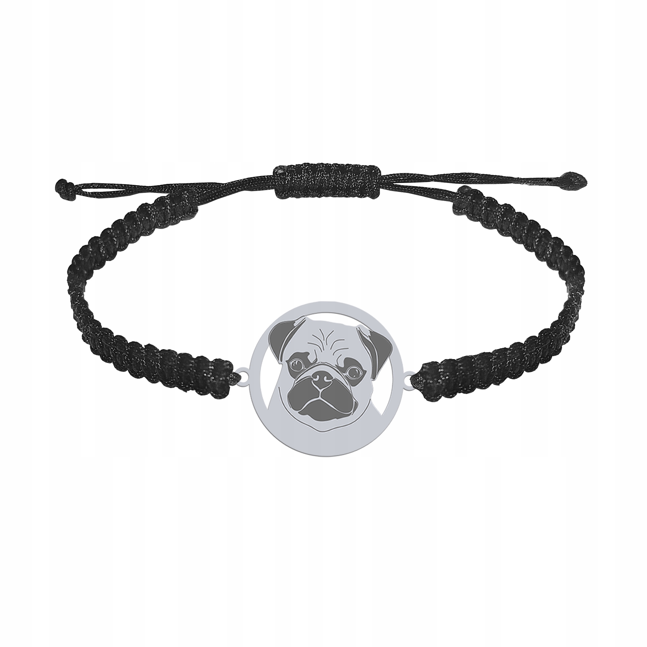 Stříbrný náramek s Mopsem 925 Makramé Šperky jako Dárek Gravírování