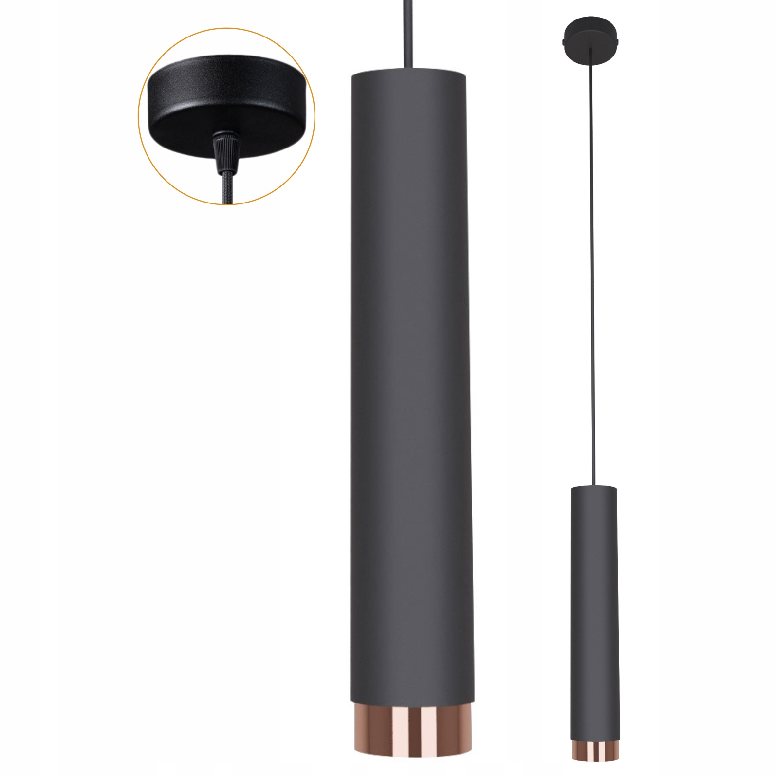 Závěsná Led stropní lampa 1xGU10 tuba Černá Měděná kovová