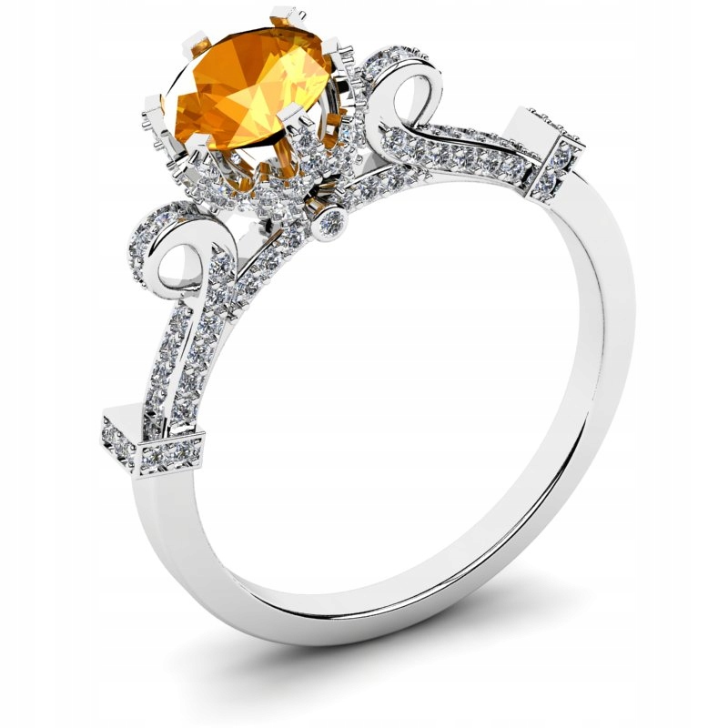 

Pierścionek Z Białego Złota Pomarańczowa Cyrkonia