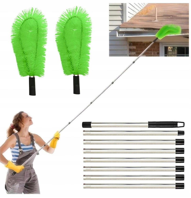 Levně Kartáč Na Okapy Do 310 CM S Nastavitelnou Délkou Nerezová Ocel 2 Hlavice