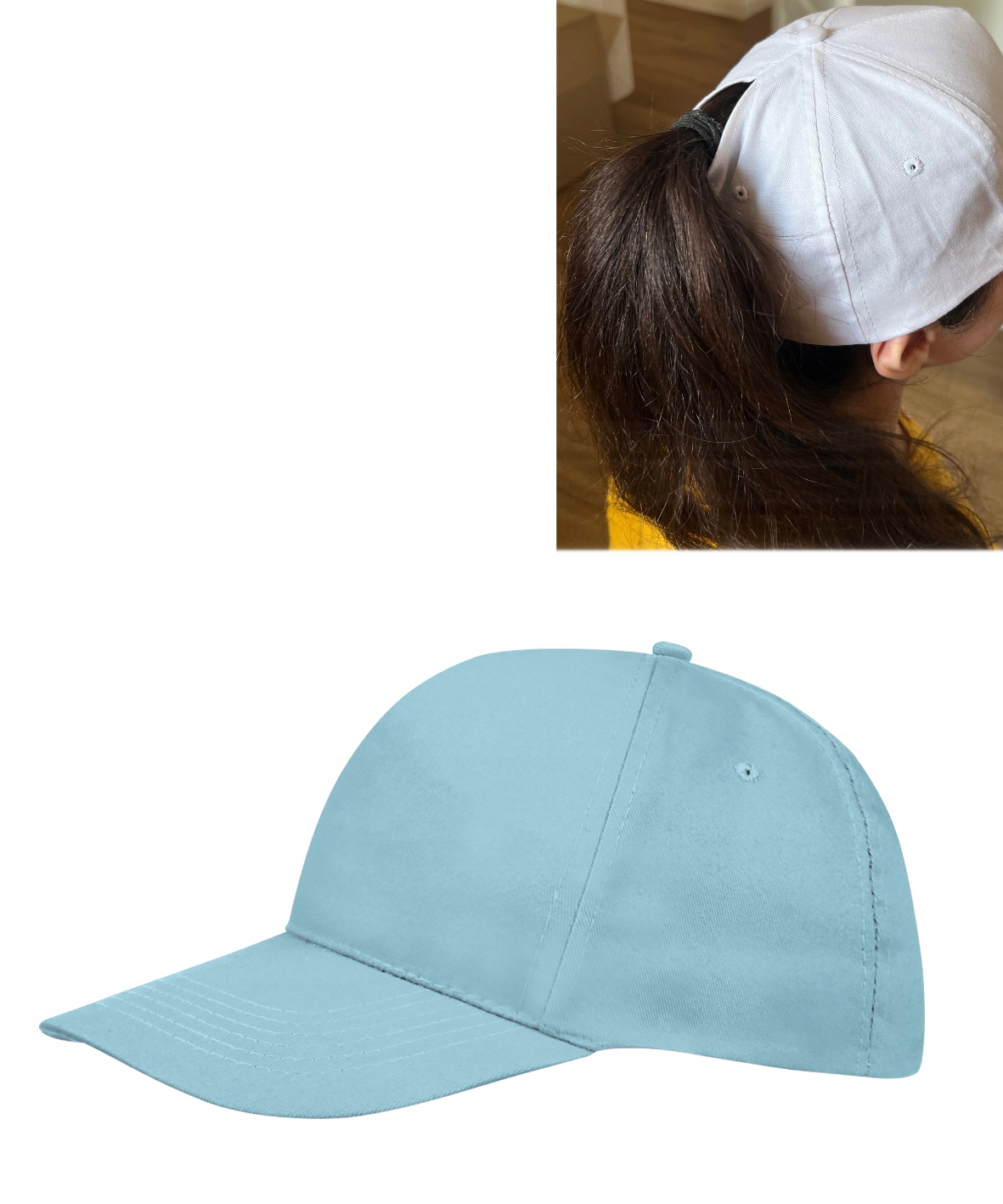 

Czapka z daszkiem kitka kucyk ponytail - Błękitna