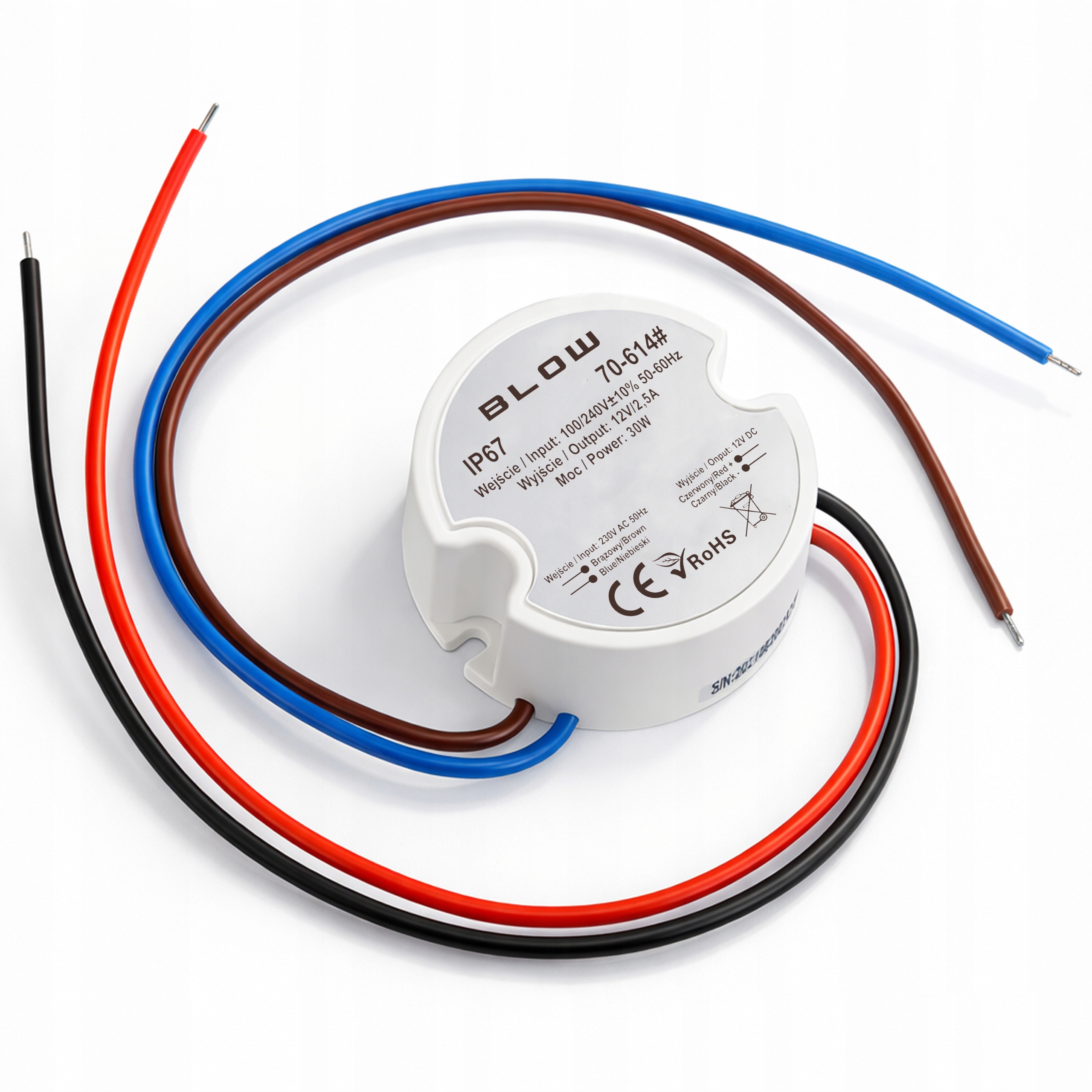ZASILACZ DO LED DOPUSZKOWY 12V 30W 2,50A DO PUSZKI IP67 DO TAŚM MONTAŻOWY