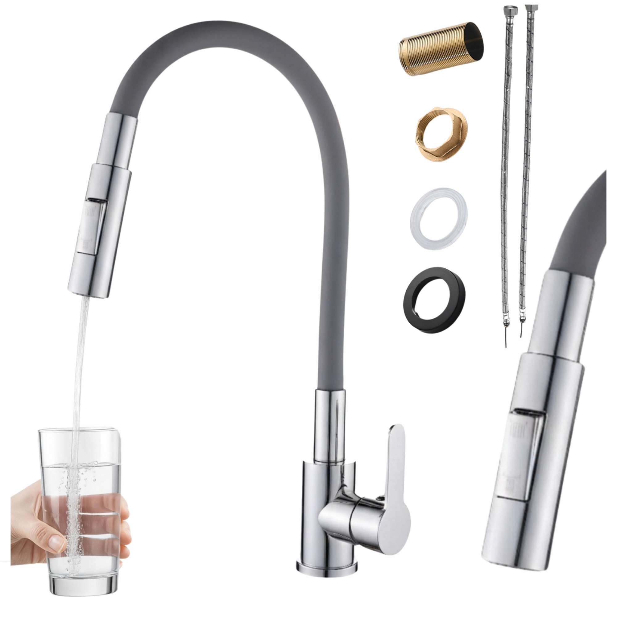 Kuchynská batéria Reno stojanková flexibilná Granitan Chrom Šedá výtoková