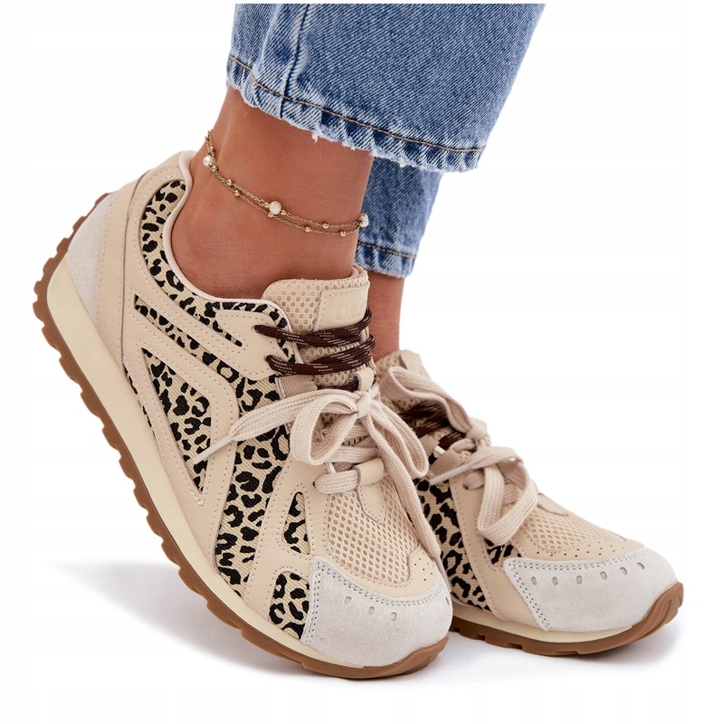 Dámské Tenisky Z Semišové Kůže Vzorované Big Star TT274549 Béžové 41