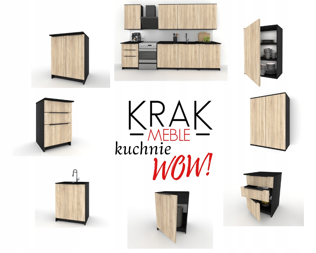 Szafka Kuchenna pod zlew Stojąca KIRA Czarna Sonoma 60cm Cichy Domyk Kolor frontów dąb sonoma