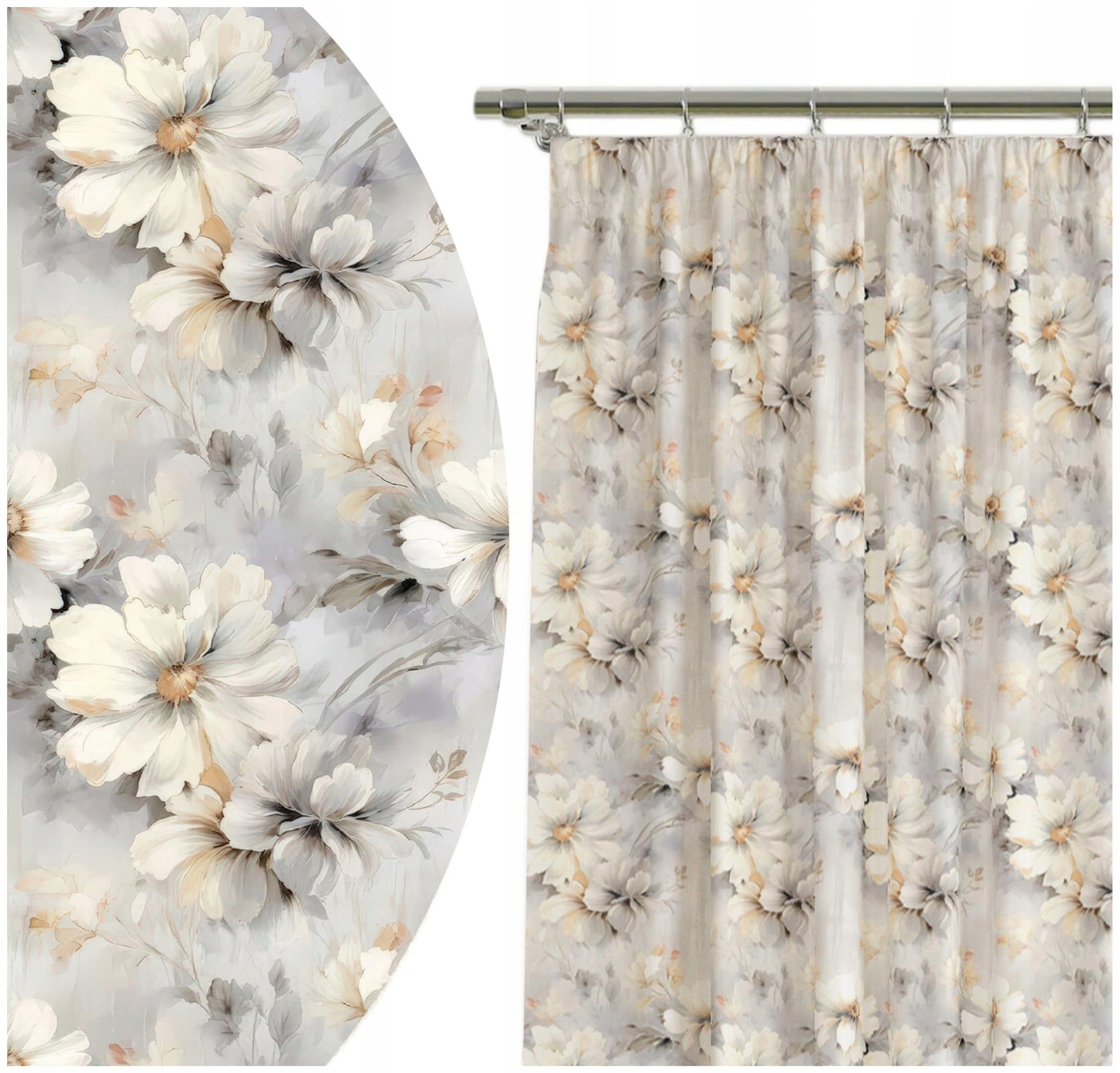 Hotový Závěs na pásce 140x250 Záclony s žabkami Tunel Šedé květiny 10765