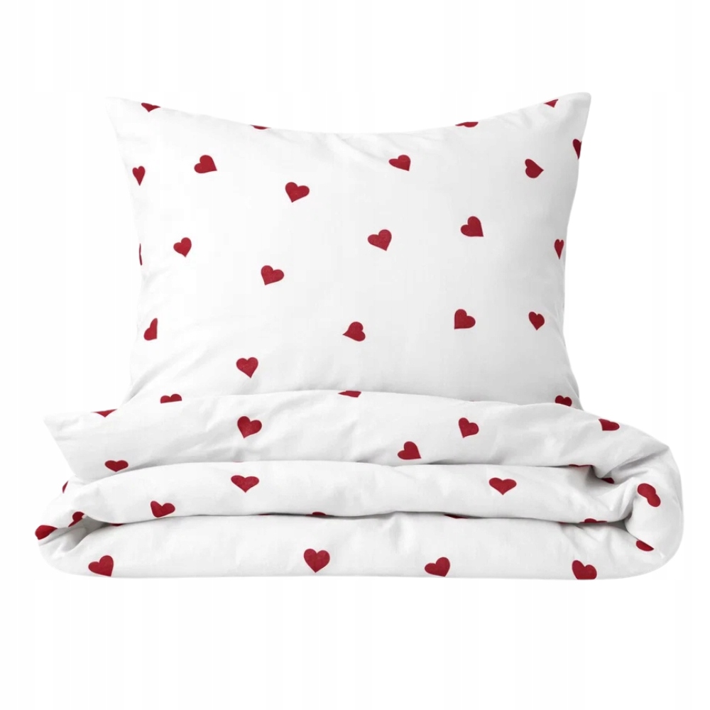 Pościel 200x220 poszewki w serca serduszka na białym tle modna komplet