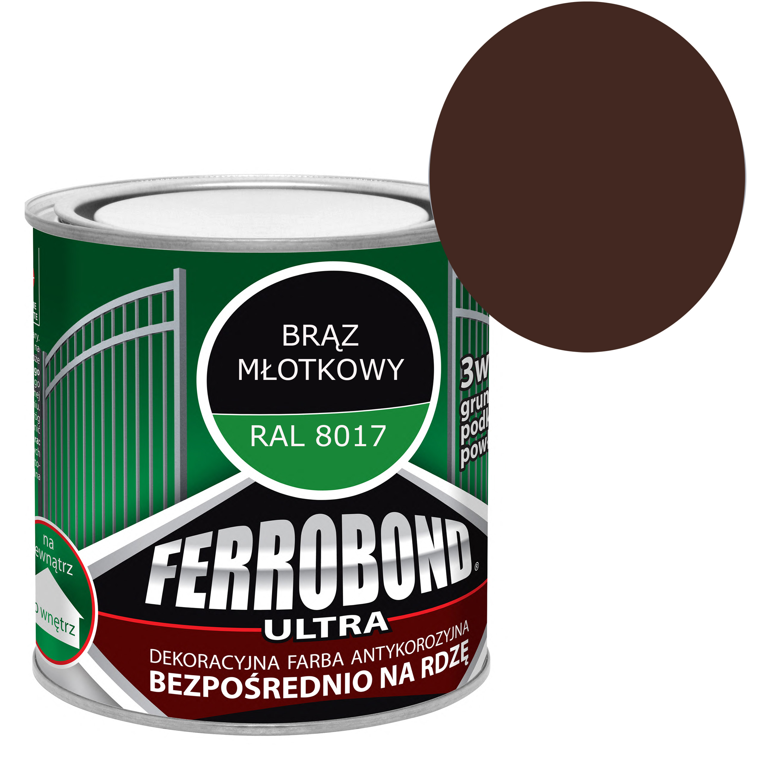 

Farba na Rdzę Ferrobond Młotkowy Brąz 0,7L RAL8017