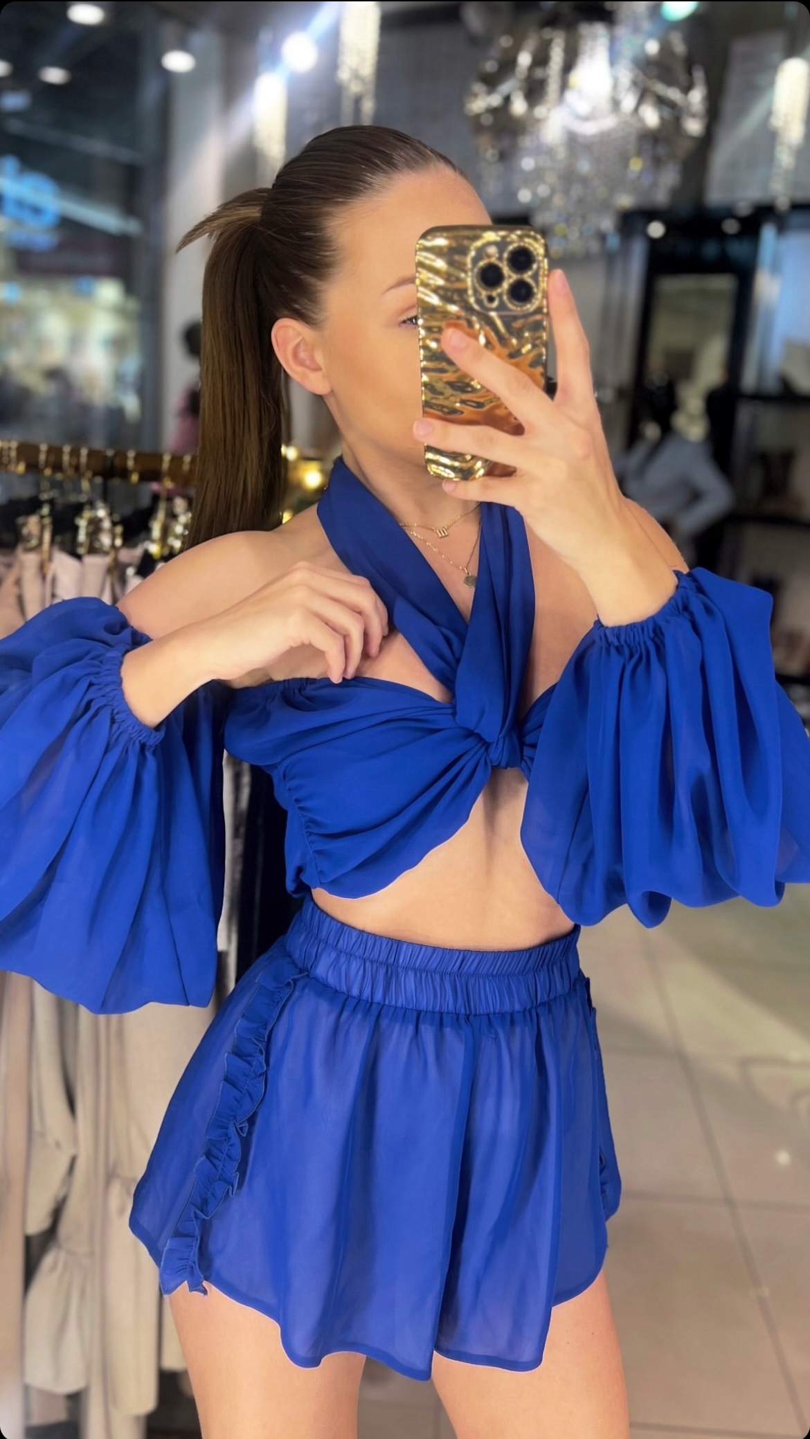 Nina Basco safírový komplet kraťasy a top z batistu Xs/s%%%