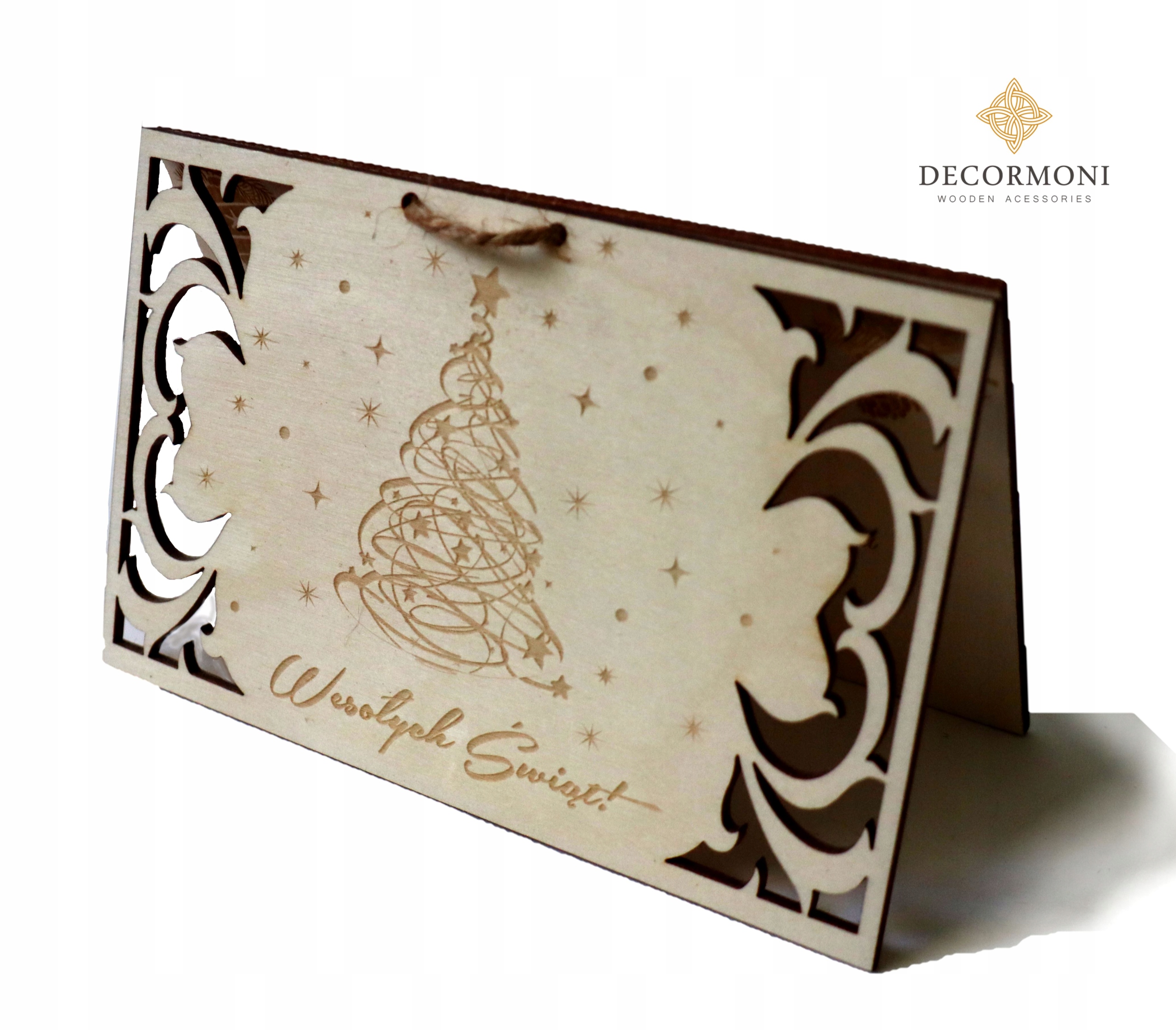 

Drewniana kartka bożonarodzeniowa grawer życzenia