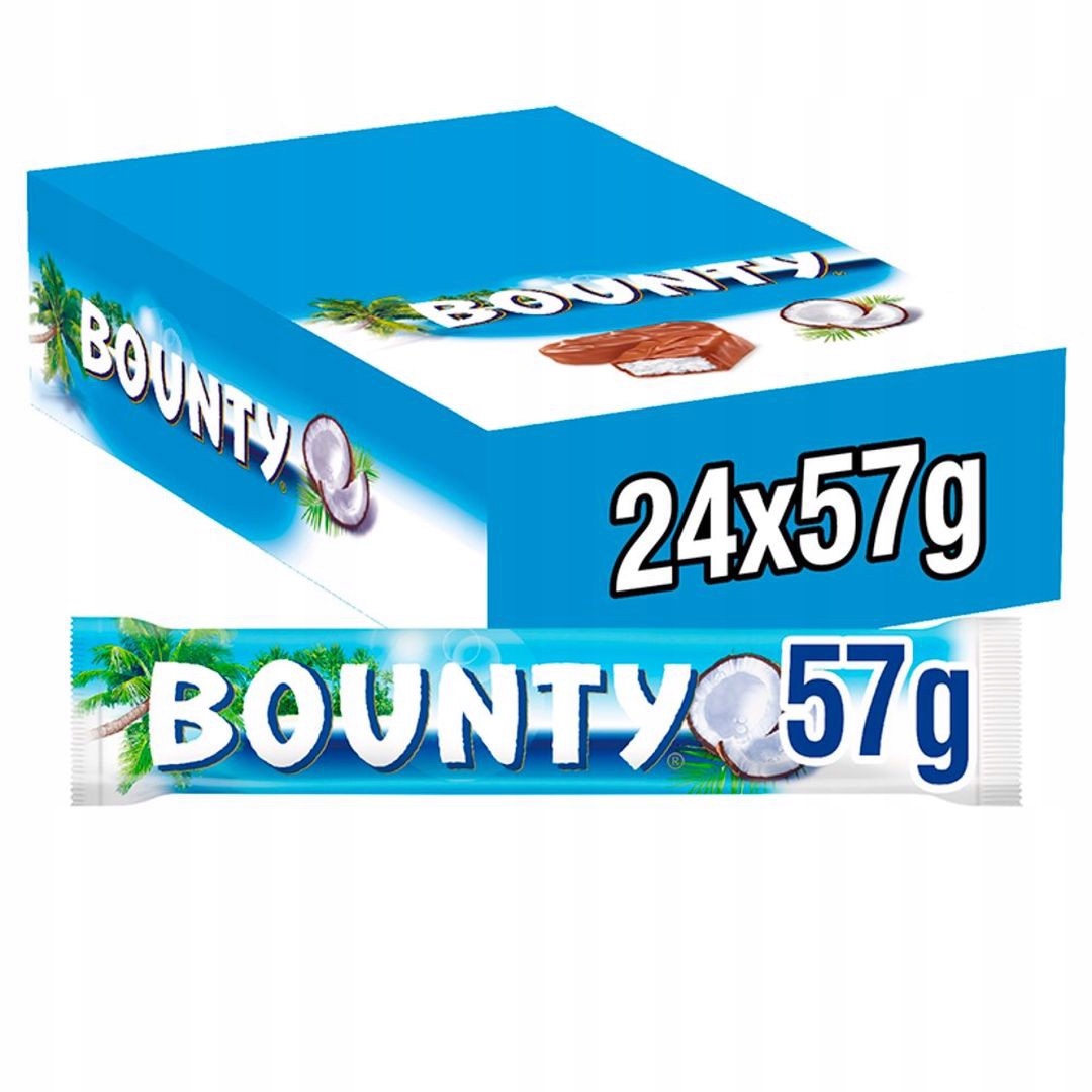Levně Bounty Tyčinka s kokosovou náplní, zalitý čokoládou, 57 g x 24 kusů