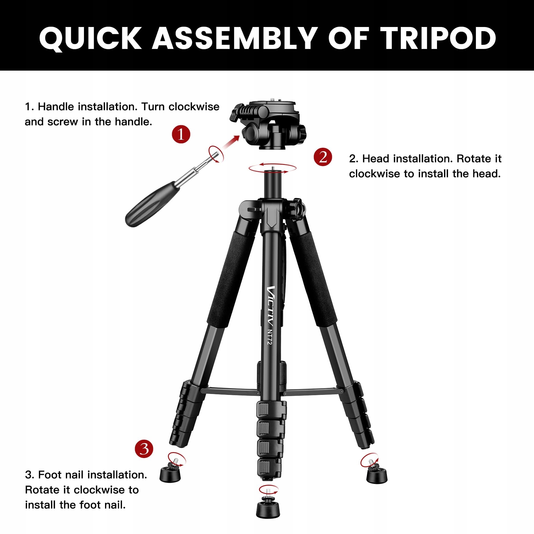 VICTIV Statyw Kamera 182 cm Aluminiowy Monopod Tripod z Głowicą Kulową — miniatura 8