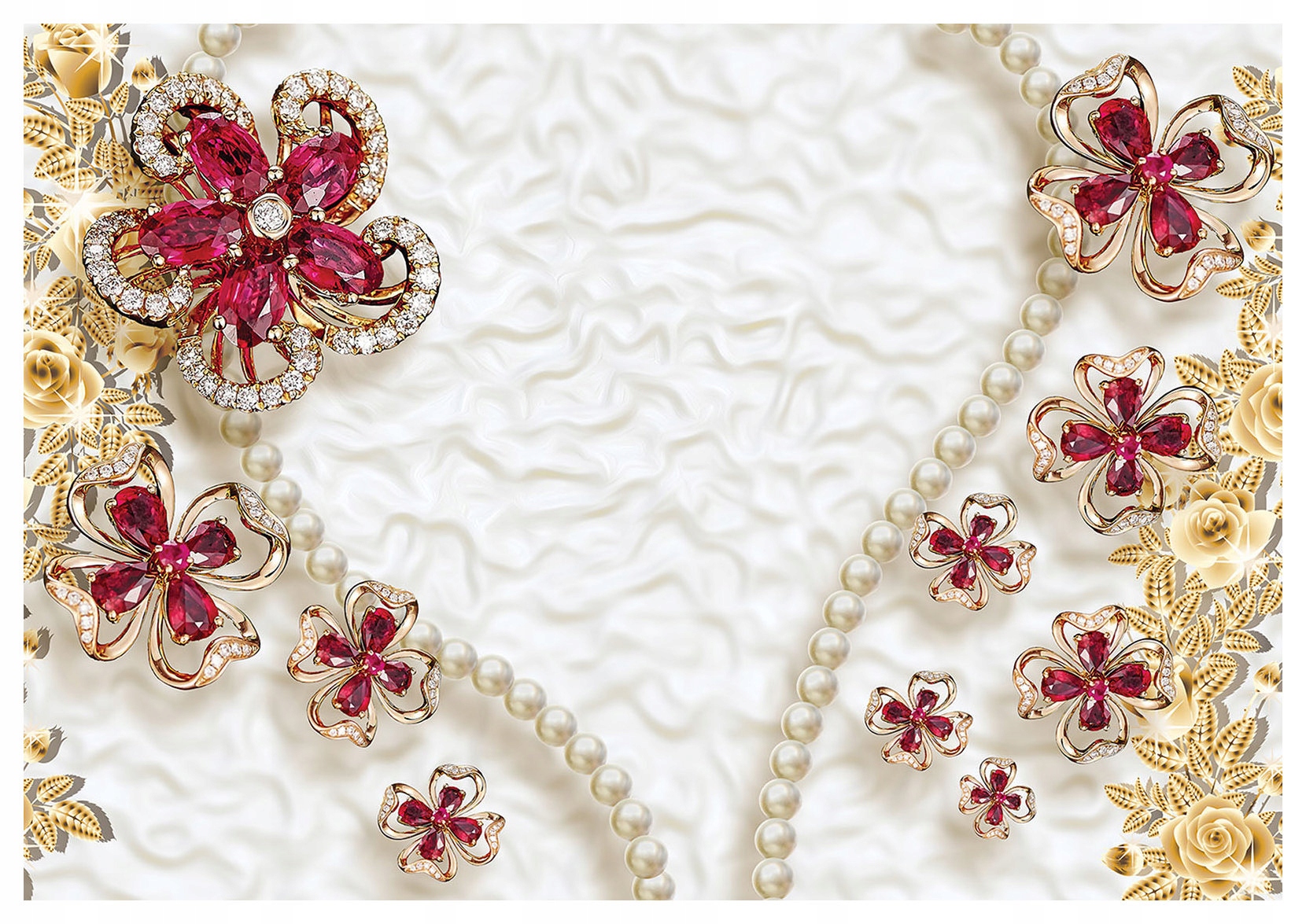 Vliesová fototapeta Rubínový lesk Diamanty perly a zlato 312x219 lepidlo