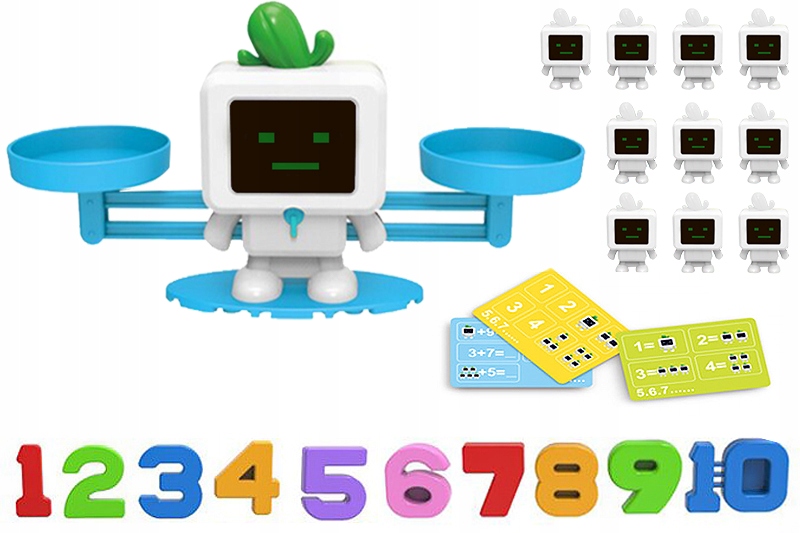 WAGA SZALKOWA BALANSOWA EDUKACYJNA NAUKA LICZENIA CYFRY ODWAŻNIKI ROBOT Stan opakowania oryginalne