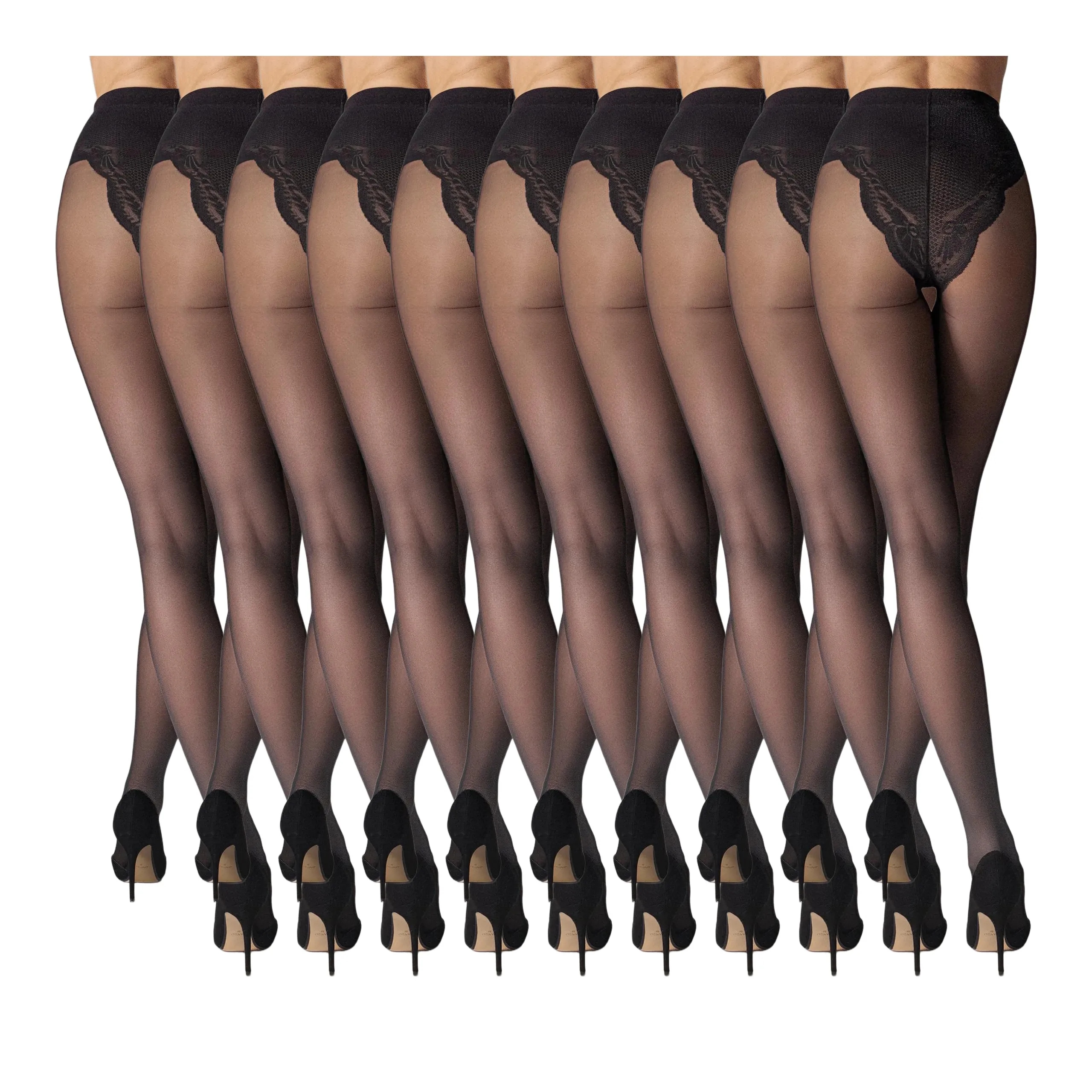 10 párů Punčocháče s modelovací částí 10x Černá 4-L
